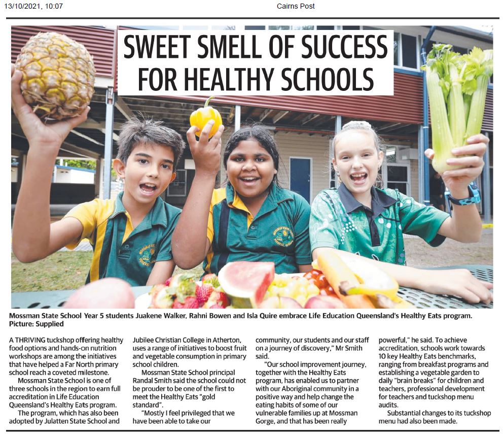 Life Education Queensland Cairns Post Healthy Eats October 2021